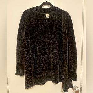 A new day, Ribbed Knit Cardigan Sweater, Black, XS